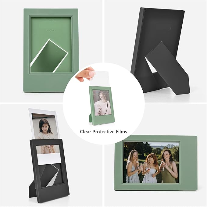 HIYQIN 8 Pack 2x3 Mini Photo Frames with Clear Protective Film - Black & Green, Compatible with Fujifilm Instax 2x3 Mini Film