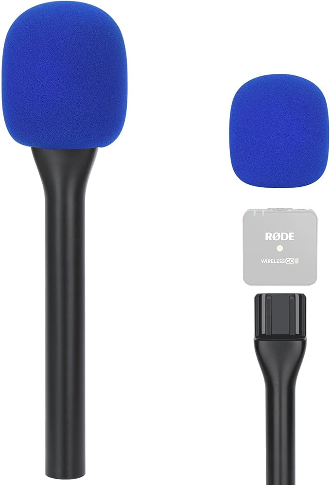 SUNMON Handheld Mic Stand for Rode Wireless Mic with Pop Filter(Blue), Holder for Rode Go 2/Wireless Pro, Interview Microphone Adapter Handheld for Wireless Go/Wireless ME