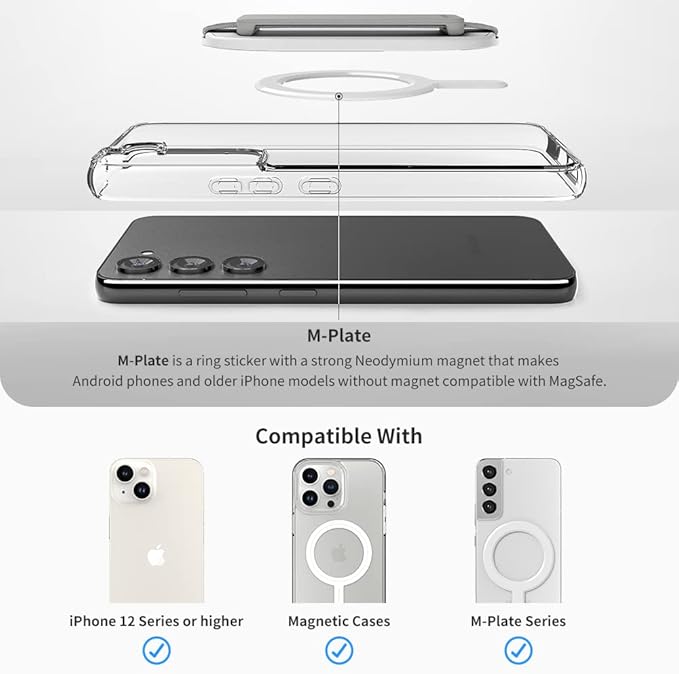 Sinjimoru for MagSafe Grip, Magnetic Phone Grip for MagSafe Stand, Strong Magnetic Phone Holder for iPhone 17 16 15 14 13. M-SGrip Light Grey