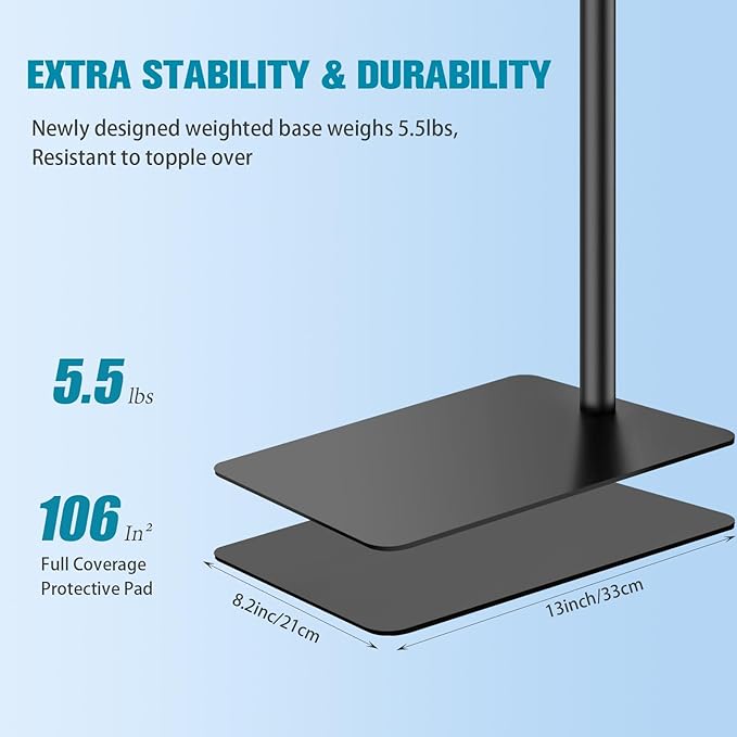 BILIONE Microphone Stand with Weighted Base, Mic Floor Stand Boom Arm with Mic Accessory Tray, Microphone Clip Holder, 3/8" to 5/8" Screw Adapter, Cable Ties