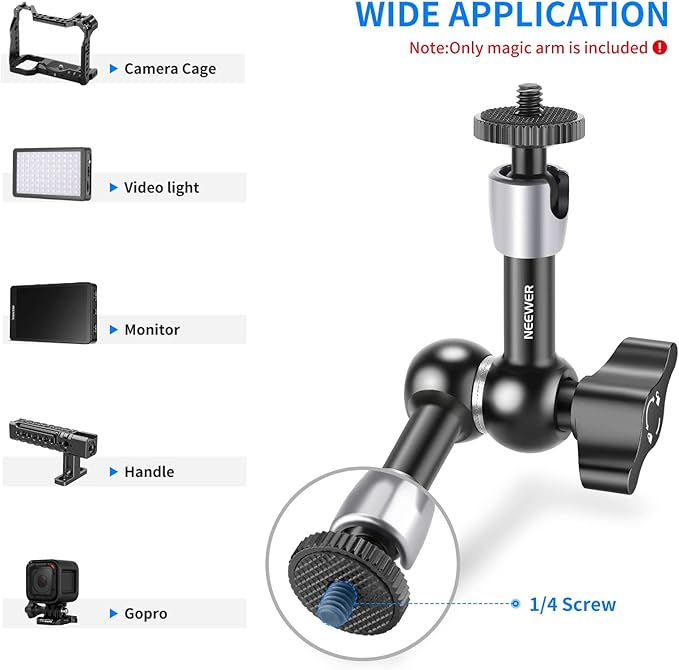 NEEWER 5.9"/15cm Adjustable Friction Magic Arm with 1/4" Screw on Both Ends, Compatible with SmallRig Cage, Flash/LED Light/Microphone/Monitor/SuperClip, Max Load 4.4lb/2kg, ST15