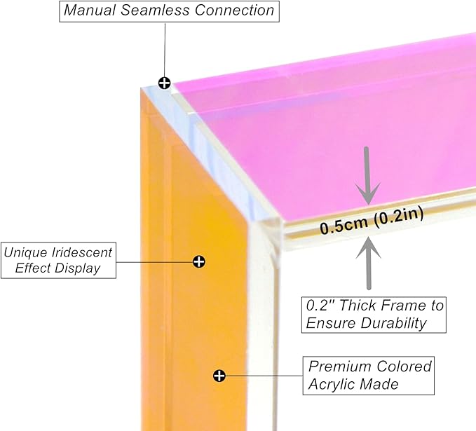 Gelite Acrylic 8X10 Picture Frame to Display 8x10 6x8 5x7 Pictures Mat-free Neon Floating Photo Frame for Wall and Tabletop, Iridescent Rainbow