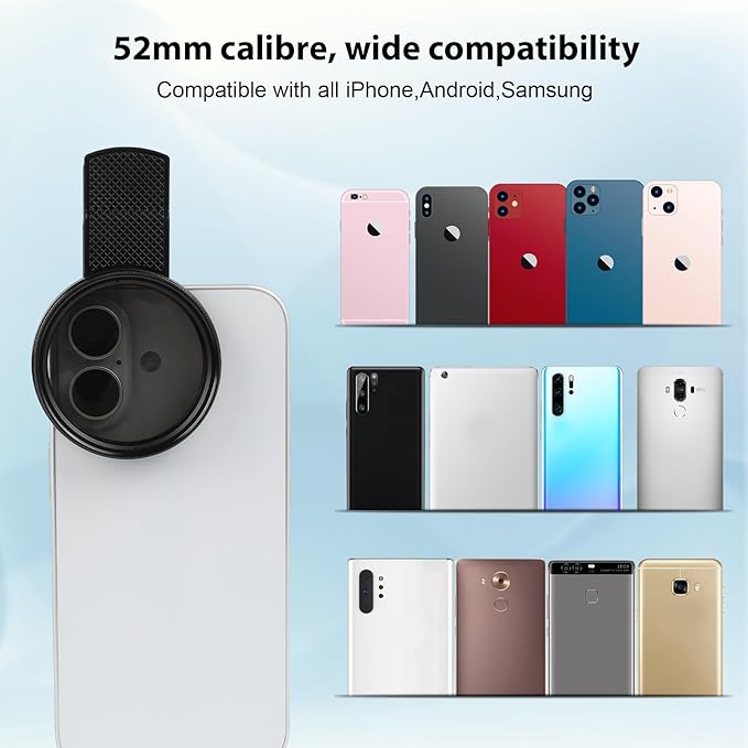 52mm Clip-On CPL Phone Camera Lens Filter, Polarizer Circular Filter, Ultra Slim Multi- Coated CPL Filter Compatible with iPhone 17/16/15/14/13 Samsung