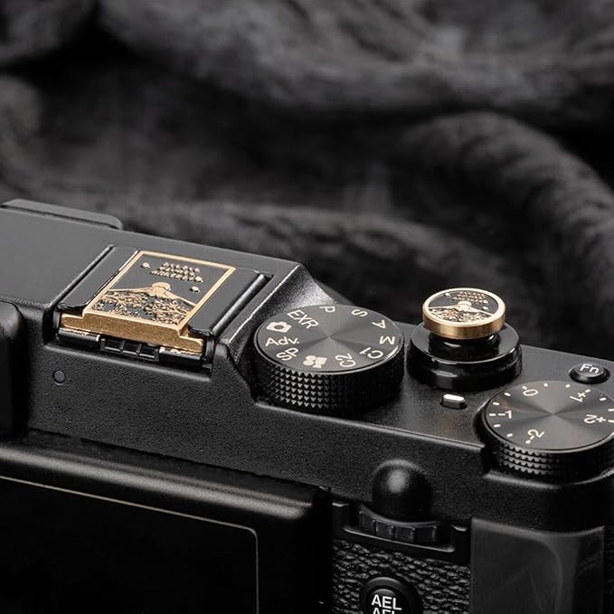 Falling Cherry Blossoms Camera Metal Hot Shoe Cover Shutter Button Set for Fujifilm xpro2 x100vi xt50 xt30 for Nikon df zfc (Copper Alloy-Set)
