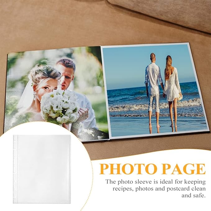 25 Pack Refill Sheets, 50 Photo Sleeves 6x8, 8 Ring Binder Pockets, Each Page Holds Two Pictures, Archival Photo Protectors