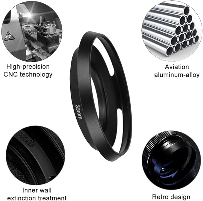 39mm Metal Lens Hood & 39mm Lens Cap Compatible for Leica M 50mm f/2 Lens, E39 Lens, M 35mm f/2 Lens (1+1 Pack)