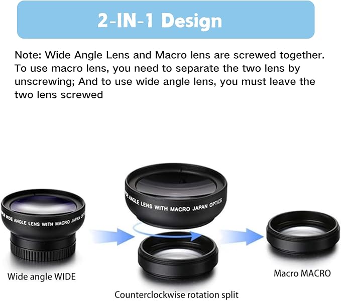 Yosoo Phone Camera Macro Lens, 2 in 1 Lens Set, 0.45X Wide Angle & 12.5X Macro, Clip-on for Most Smartphones