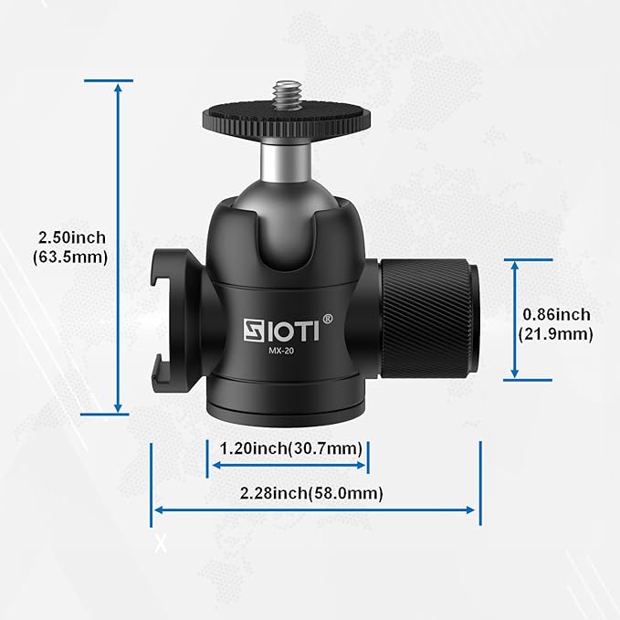 SIOTI Tripod Mini Ball Head, with Cold Shoe Mount, Panoramic 360° Vertical Pan 90°, Compatible with Digital Camera/DSLR/Cell Phone/Monopod/Light Stand/Action Camera etc.