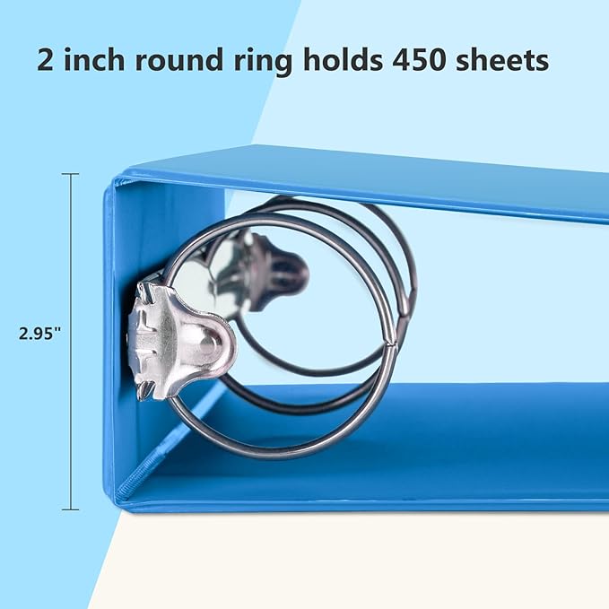 ViVin 2 Inch Round Ring View Binder for Durability, Standard 3 Ring Binder for 450 Sheets of US Letter Size Paper, PVC-Free, 6-Pack (Light Blue)