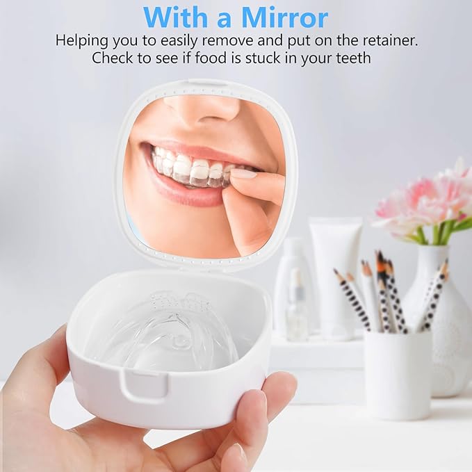 Retainer Case With Mirror and Ventilation Holes - Mouth Guard, Denture, Orthodontic Aligner, Night Guard - Purple Star