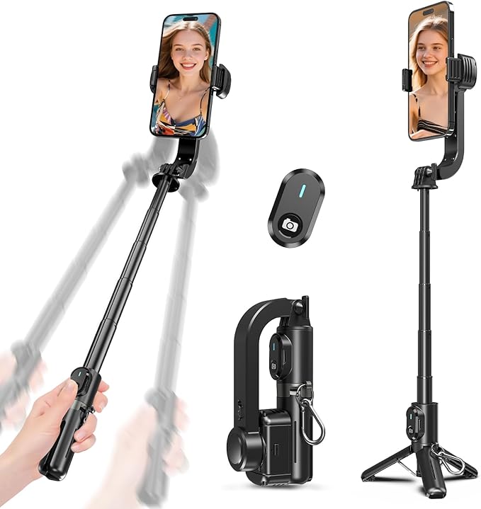 Selfie Stick Gimbal Stabilizer,Single Axis Stabilizer Tracking Selfie Stick with Tripod Suitable for 360 Degree Steering with Remote Control The Best Choice for Vlog and Live Broadcast