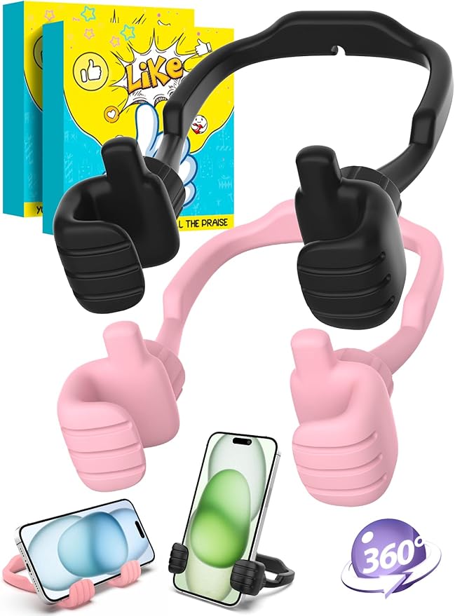 Easter Basket Stuffers for Teens Girls Kids Women Gifts: UPGRADE Adjustable Thumbs Up Lazy Phone Holder Cell Phone Stand for Desk Fun Birthday Ideas for Teenage Wife Mom Adults Easter Gifts Pink Stuff