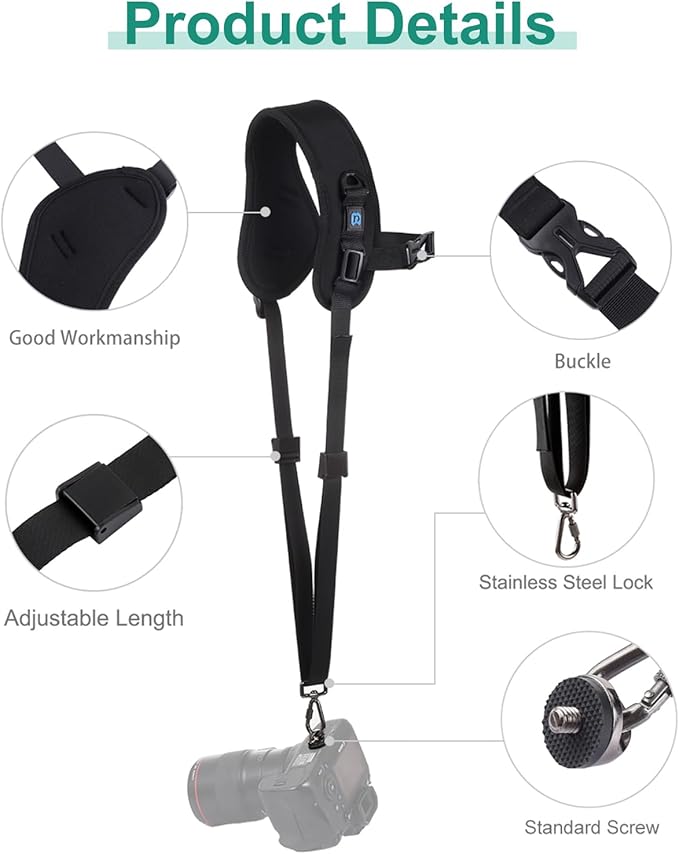 PULUZ Camera Shoulder Strap with Quick Release and Anti-Slip Soft Pad, Adjustable Camera Sling Strap for Photographers