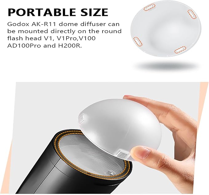 AK-R11 Dome Diffuser for V1 Pro V1 Flash, AD100Pro, Such as V1-S/V1-C/V1-N/V1-F/V1Pro-C/V1Pro-S/V1Pro-N/V1Pro-F/V1Pro-O, Use with Godox H200R Compatible for AD200 AD200 Pro II