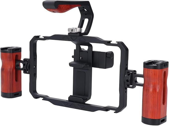 Smartphone Video Rig Kit, Aluminum Alloy Detachable Dual Handles Portable Phone Cage, Universal Handheld Stabilizer with Expansion Ports for Vlogs Videos Live Streaming