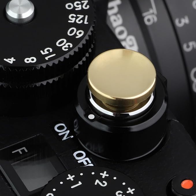 Haoge Metal Shutter Release Button for Fujifilm XM5 XT50 XT4 X-E5 Xhard X-E2S X-E3 XT2 XT3 X-T30 II XT20 X-Pro3 XPro2 X100VI X100V X100TS X100F and Leica D LUX 8 Q3 M10 M11 M240 Concave Surface Golden