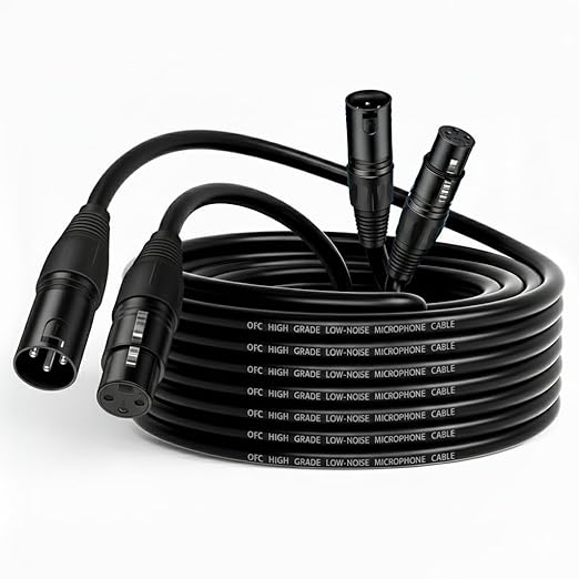 XLR Cable 15FT, 2-Pack 3-Pin Male to Female Microphone Cords, Balanced Audio Patch Cable for Mic, Mixer, Speaker, PA System