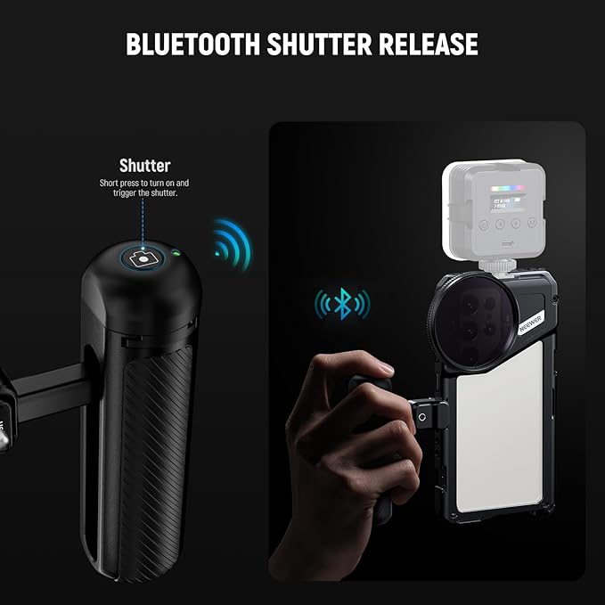 NEEWER Bluetooth Quick Release Side Handle with Capped Anti Off Cold Shoe Compatible with iPhone 16 Pro/16 Pro Max Xiaomi 15 Ultra Galaxy S25 Ultra Phone Cage, PA145E
