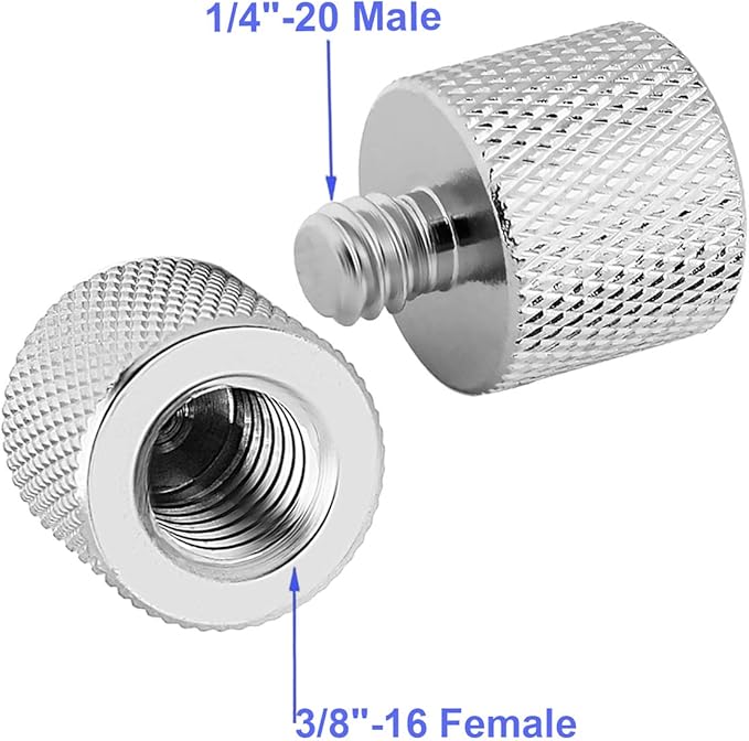 3/8 to 1/4 Adapter, 3/8"-16 Female to 1/4"-20 Male Thread Adapter for Camera Monitor, Mic Stand,Tripod - 2 Pack