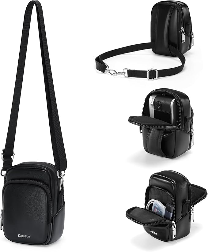 Cwatcun Digital Compact Camera Sling Bag PU Leather，Portable Protective Small Crossbody Camera Case Lightweight Photography Camera waist bag for Canon Nikon Sony Fuji Digital Camera
