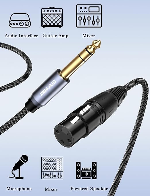 DUKABEL 1/4" TRS to XLR Adapter, Microphone Cable, 8FT/2.4Meters Balanced 6.35mm Male to XLR Female Audio Cord for Mixers, Speaker, Amplifiers, Mics