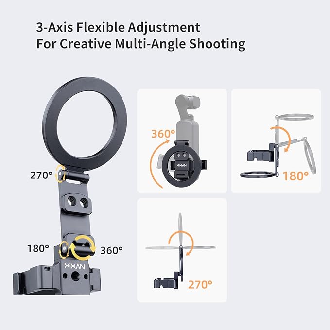 Pocket 3 Magnetic Mount Stand, Aluminium Alloy Expansion Cage Camera Holder with Cold Shoe and 1/4'' Mount, Adjustable Magnet Adapter for DJI OSMO Pocket 3 Creator Combo Accessories