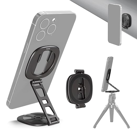 NEEWER PA095 Dual Magnetic Ring Holder for Phone, Slim Folding Magnetic Mobile Phone Holder with 1/4" Screw for Tripod Compatible with MagSafe iPhone Samsung Huawei Android for Video, PA095
