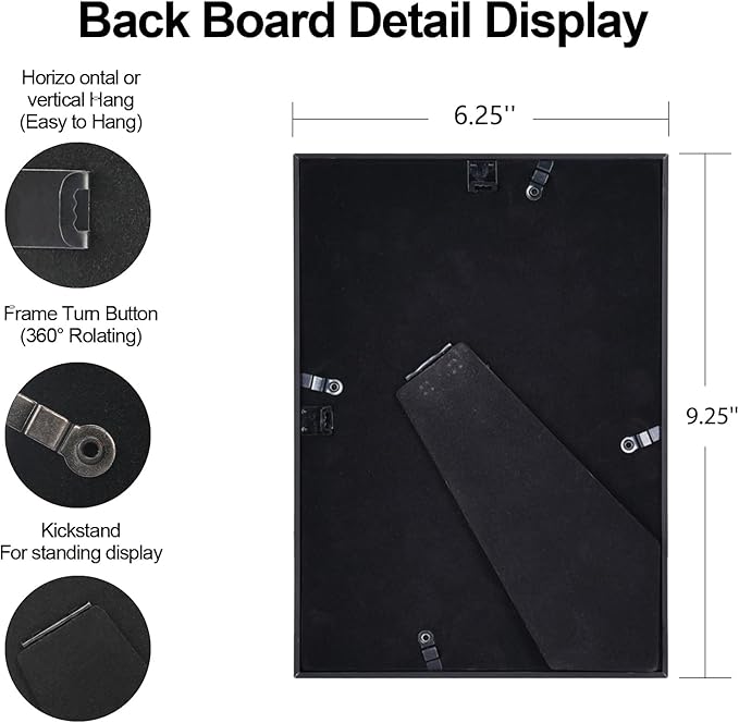 6x9 Picture Frame, Black Aluminum Metal Photo Frames with HD Glass, Fits 5x7 with Mat or 6 x 9 without Mat, Display for Wall and Table