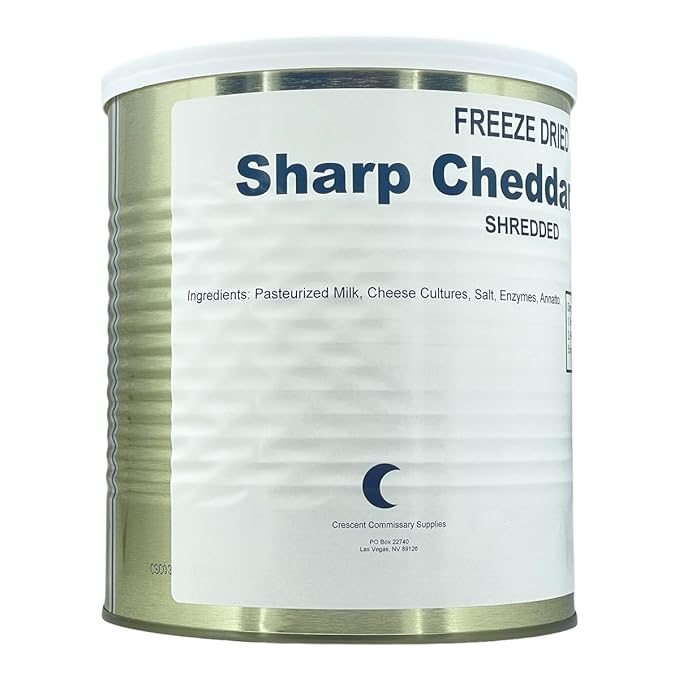 Military Surplus Freeze Dried Shredded Sharp Cheddar Cheese – #10 Can – 32 oz – 25+ Year Shelf Life – Emergency Food Supply – Camping, Hiking, Survival, Backpacking – Long-Term Storage Food – Pack of 1