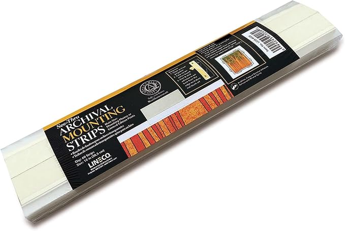 Lineco See-Thru Polyester Mounting Strips, Hingeless Mount Artwork to Mats, Sturdy for Prints, Documents, Photos, Paper and More. 12 inches, Pack of 60