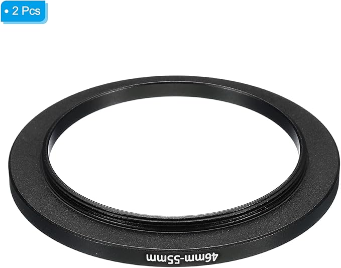 PATIKIL 46mm-55mm Metal Step Up Ring, 2 Pack Camera Lens Filter Adapter Ring Aluminum Filter Adapter Ring for Camera Lenses Hood, Black