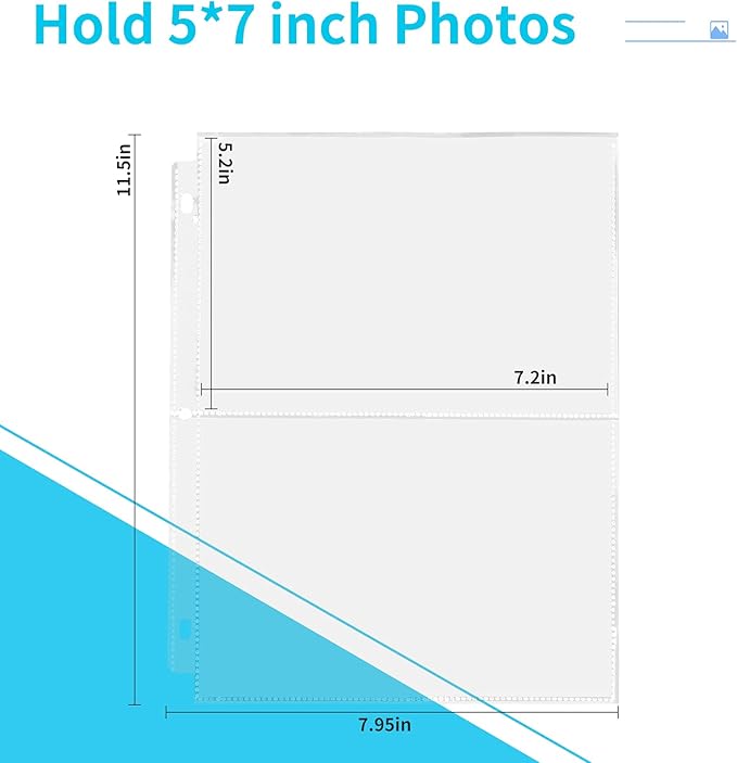 Fabmaker 30 Pack Photo Sleeves for 3 Ring Binder - (5x7, for 120 Photos), Archival Photo Page Protectors 5x7, Clear Plastic Photo Album Refill Pages Photo Pockets, Postcard Sleeves, Acid-Free