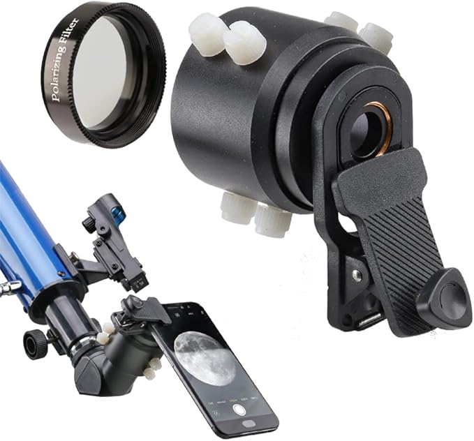 Smartphone Telescope Adapter with Polarizing Filter - Photo Adapter - for Photography and Video Recording - Compatible with 1.25" Eyepieces - Enhanced Astrophotography Kit