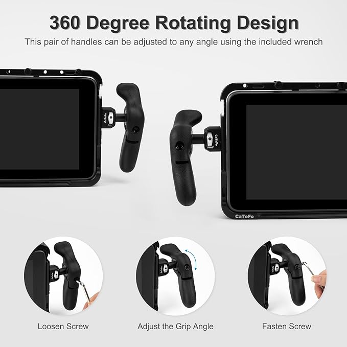 StarGrip Camera Side Handle Grip for DSLR & Mirrorless Cage, 360° Adjustable Ergonomic Handgrip Pair with 1/4” Screw, Compatible with Smartphone Rig, Monitor & Video Camera