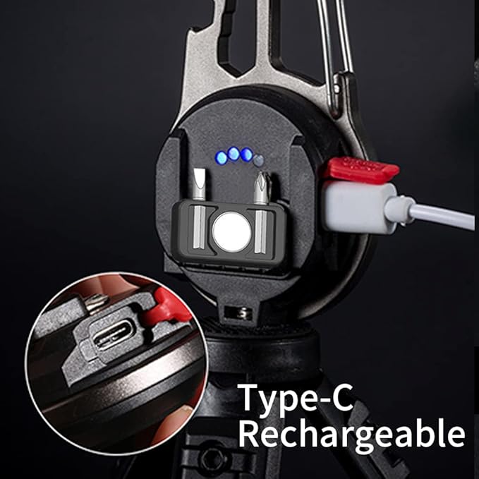 BY-J Cob Mini Flashlight Keychain Light, 500 Lumens Bright Rechargeable, Small Multi-Function Work Light, 7 Modes Portable Pocket Light Battery Display Bottle Opener for Camping Emergency Lighting