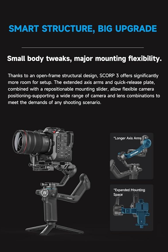 FeiyuTech SCORP 3 Gimbal Stabilizer for Camera, Built-in AI Tracking Sensor & Detachable Remote Control, 3.5KG Payload Camera Stabilizer with Touch Screen, Vertical Shooting