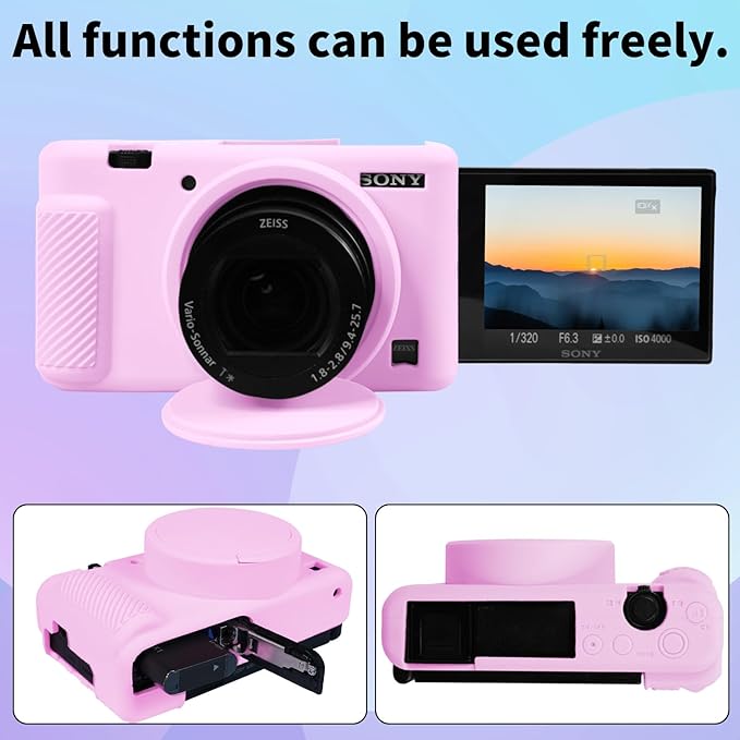 Camera Case for Sony ZV-1, ZV1 Case Silicone Cover Camera Sleeve Body Skin Protective Case with Removable Lens Cap for Sony ZV1 Digital Camera,Light Pink
