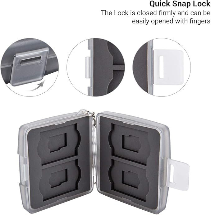 8 Slots Memory Card Case for 4 SD/SDHC/SDXC Cards and 4 Micro SD/TF Cards,Anti-Dust Crush Resistance,SD Card Case Small Micro SD Holder with Chain (Gray)