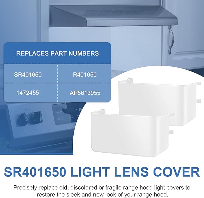 SR401650 Range Hood Light Lens Cover Replacement for Broan Nutone Model NS6530, NS6530WW, QL1, QL100 and QL130WW, Kitchen Range Hood Parts and Accessories, Pack of 2