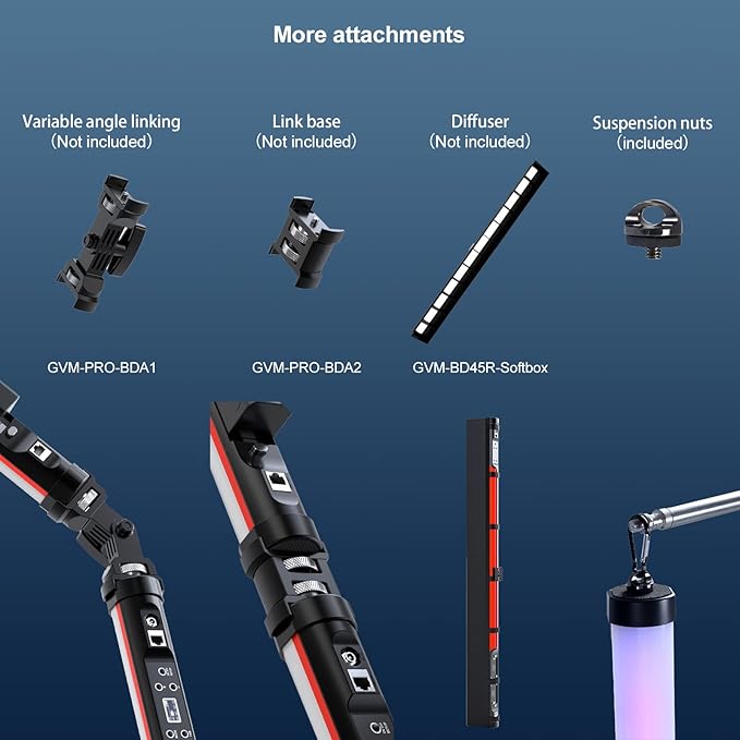 GVM BD45R LED Video Light - 45W Handheld Wand Light with 48" Full Color LED Tube, 2700-10000K Stick Light, APP/DMX Control, 12 Scene Effects, MESH Networking