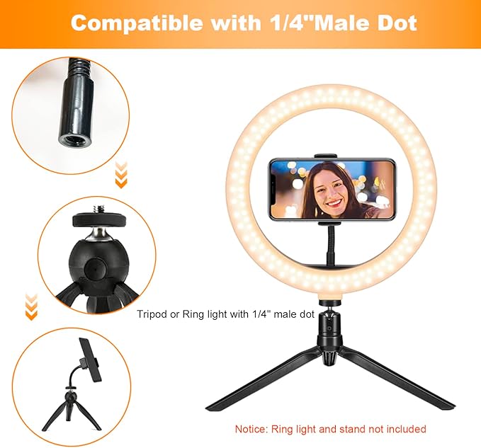 Ring Light Phone Holder Universal Phone Holder for Ring Light with 1/4 and Hot Shoe Adapter, Flexible Phone Mount for RingLight and Tripod Stand