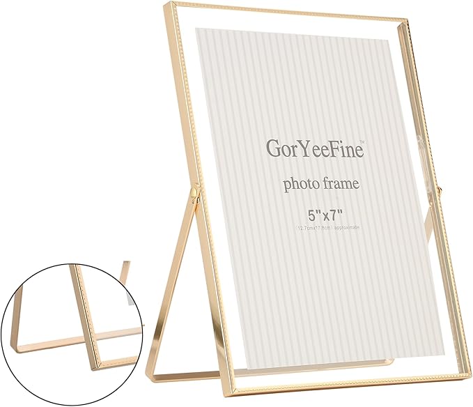 Gold Floating Picture Frames Set of 3,Metal Geometric Photo Frame with Glass Cover Includes(5x7'',4x6'',4x4'')Tabletop Floating Picture Frames for Home Wedding Decoration,Gift for Father's Day