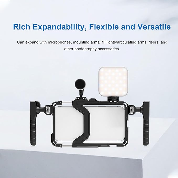 VBESTLIFE Smartphone Video Rig with Handle, Filmmaking Case Aluminum Alloy Phone Video Stabilizer Grip Tripod Mount with Cold Shoe for 14 to 16.2cm Phone