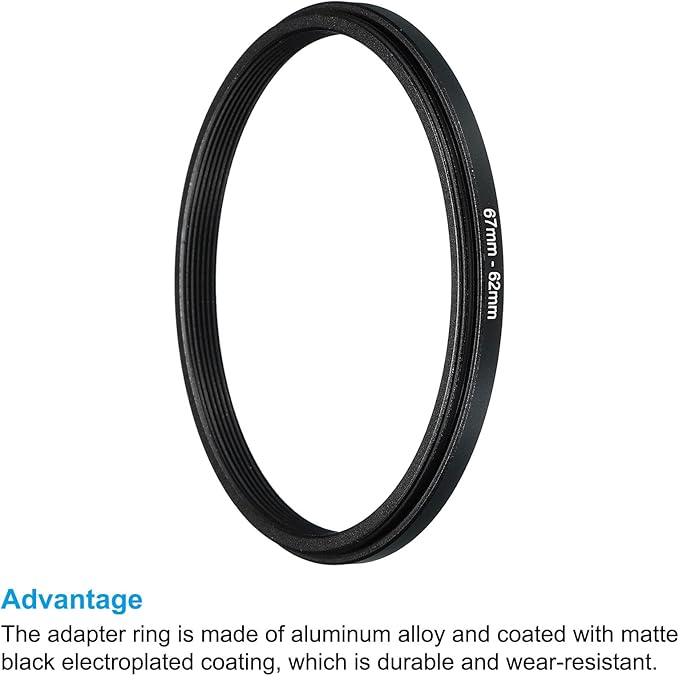 PATIKIL 67mm-62mm Metal Step Down Ring, Camera Lens Filter Adapter Ring Aluminum Filter Adapter Ring for Camera Lenses Hood, Black