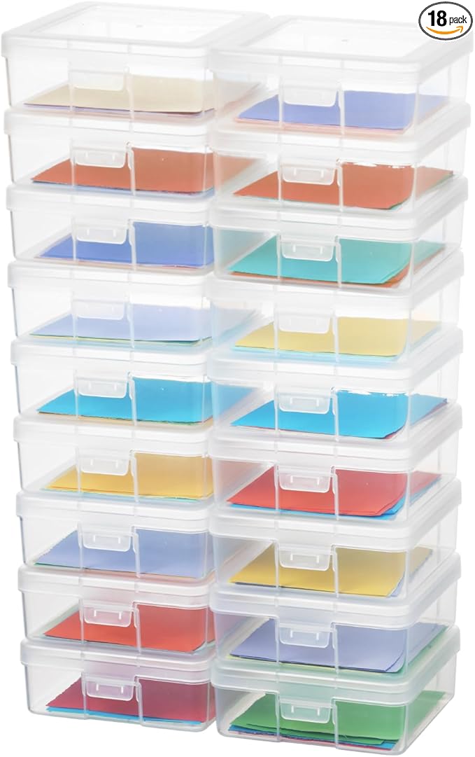 novelinks Small Plastic Storage Box Containers with Latching Lids - Craft Organizers and Storage Stackable Storage Organizer Pencil Crayon Box (18 Pack Small -Clear)