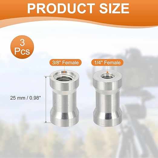 PATIKIL Camera Spigot Screws Converter 1/4" to 3/8" Female to Female, 3 Pack Tripod Screw Adapter Spigot Stud for Light Stand Hot Shoe Cold Shoe Adapter Ball Head Flash, Silver