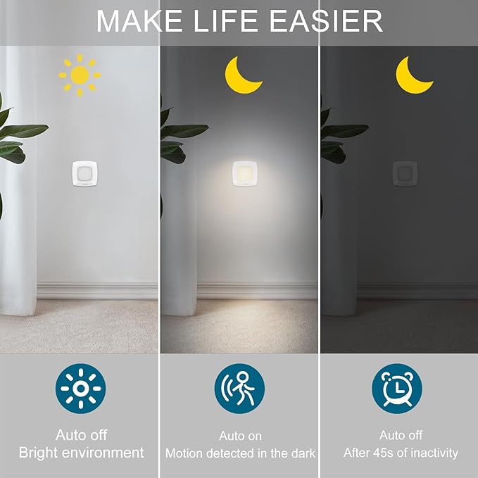 BIGMONAT Motion Sensor Tap Light,Battery Operated Puck Lighting, Safe,Portable,Easy to Install for Closet/Stair/Kitchen/Hallway/Cabinet Night Light (White,6Pack, Included 18 x AAA Batteries)