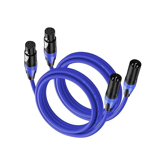 XLR Cable 6.6ft 2 Packs - Premium Balanced Microphone Cable with 3-Pin XLR Male to Female Mic Speaker Cable, Blue, Pure Copper and Plated Conductors