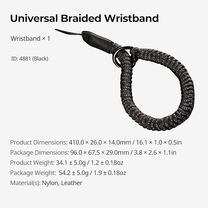 SMALLRIG Camera Wrist Strap, Universal Braided Camera Hand Strap, Adjustable Safety Strap Compatible for DSLR or Mirrorless Camera, Black - 4881