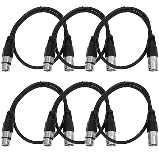 SEISMIC AUDIO - SAXLX-3 - 6 Pack of 3' Black XLR Male to XLR Female Patch Cables - Balanced - 3 Foot Patch Cords